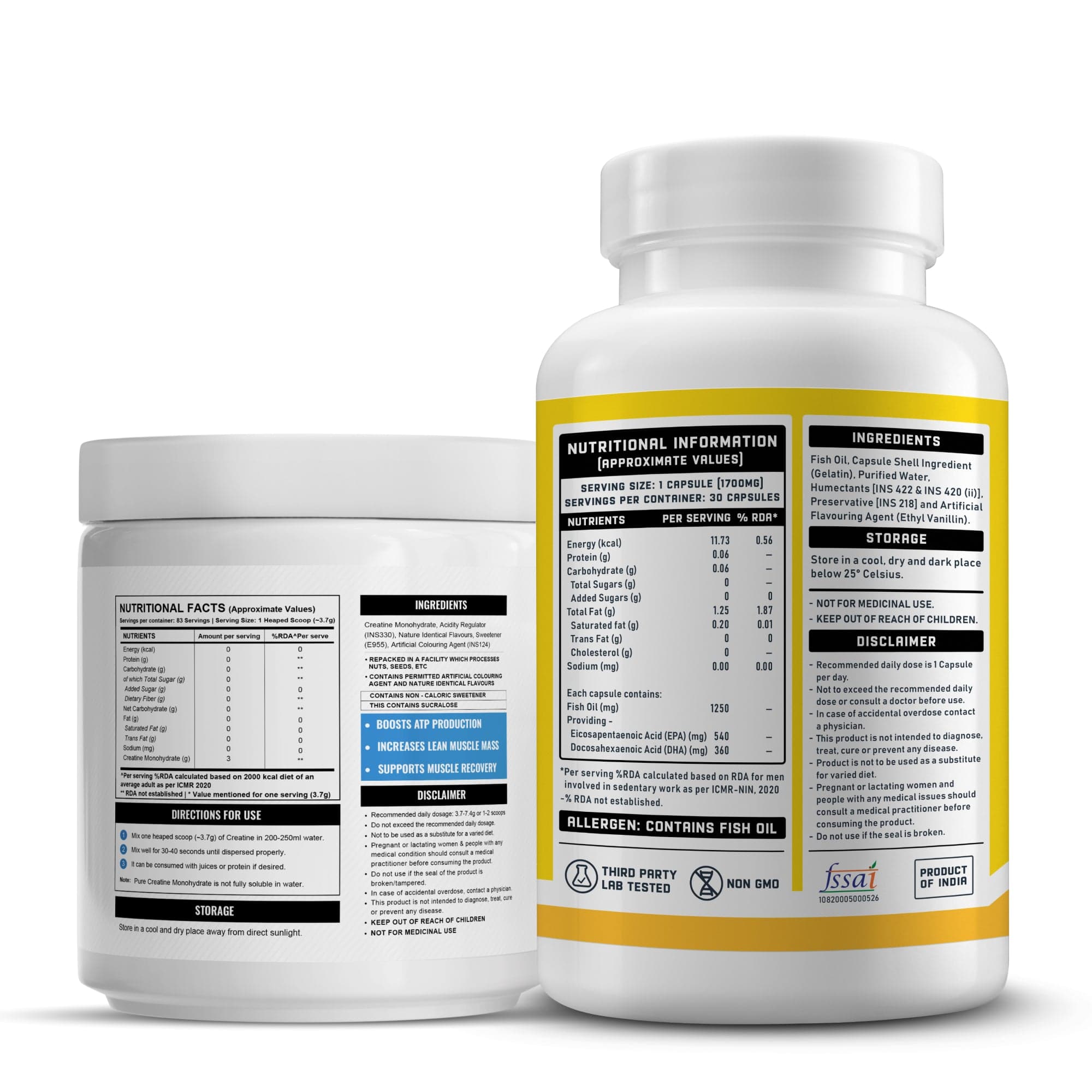 Wellcore Creatine Monohydrate (Fruit Fusion, 83 Servings) + YouWeFit Omega-3 Triple Strength Fish Oil (1250mg, 30 Capsules)
