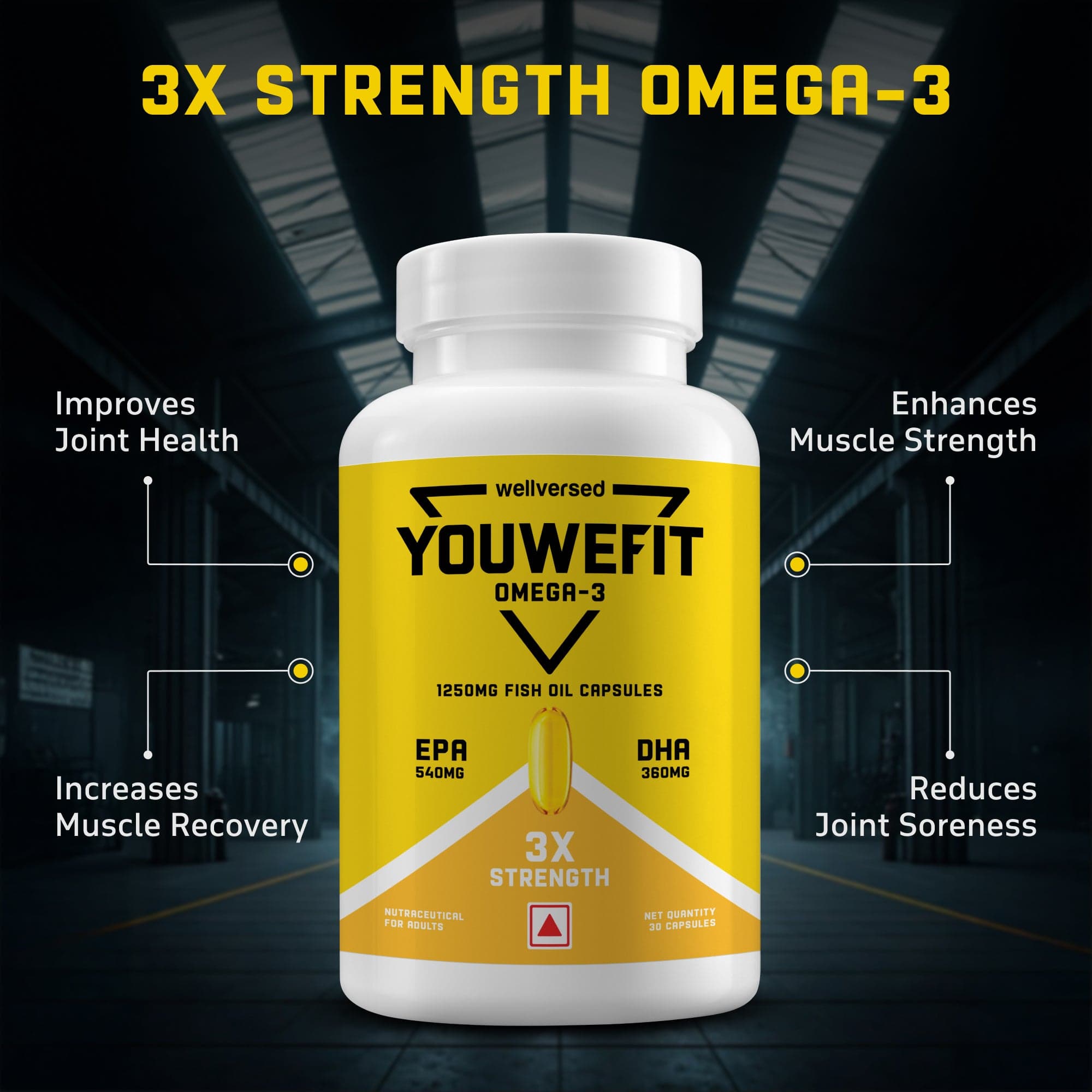 Wellcore Creatine Monohydrate (Fruit Fusion, 83 Servings) + YouWeFit Omega-3 Triple Strength Fish Oil (1250mg, 30 Capsules)