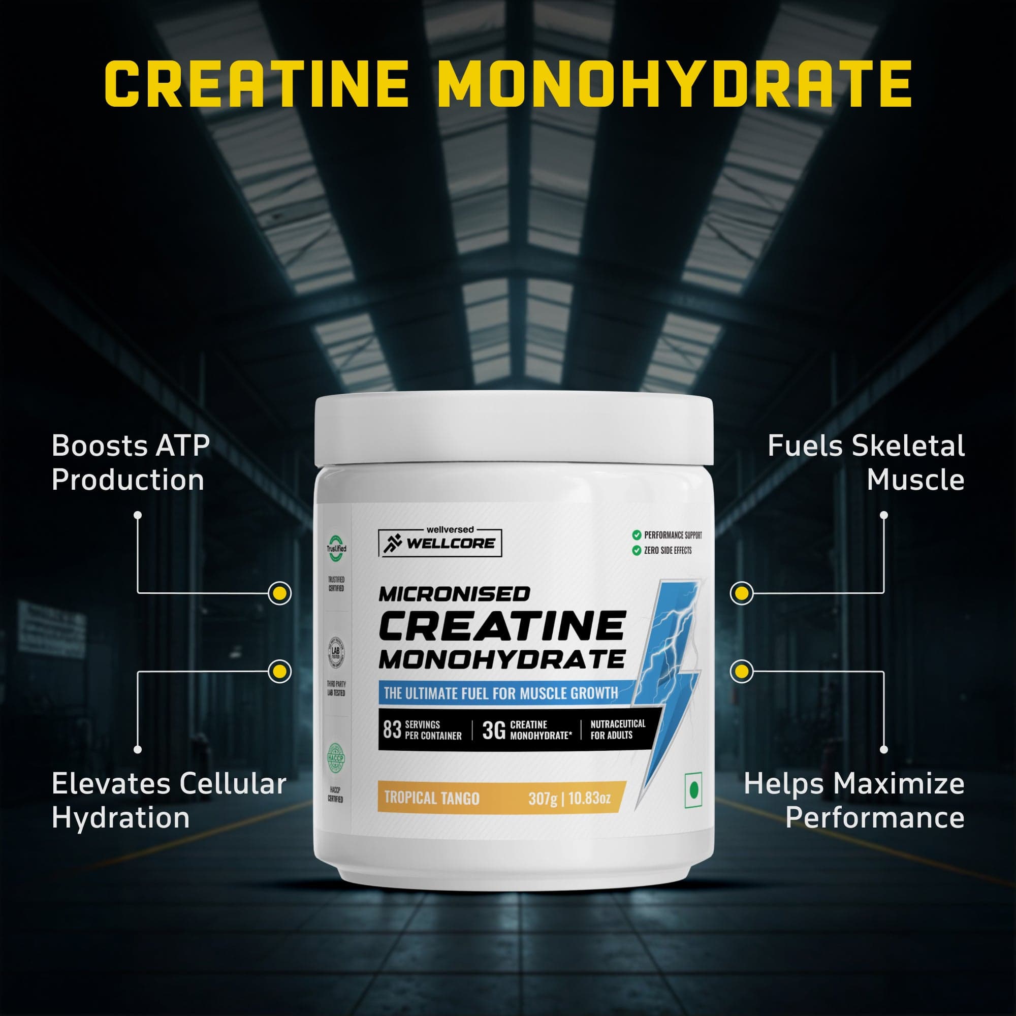 Wellcore Creatine Monohydrate (Tropical Tango, 83 Servings) + YouWeFit Omega-3 Triple Strength Fish Oil (1250mg, 30 Capsules)