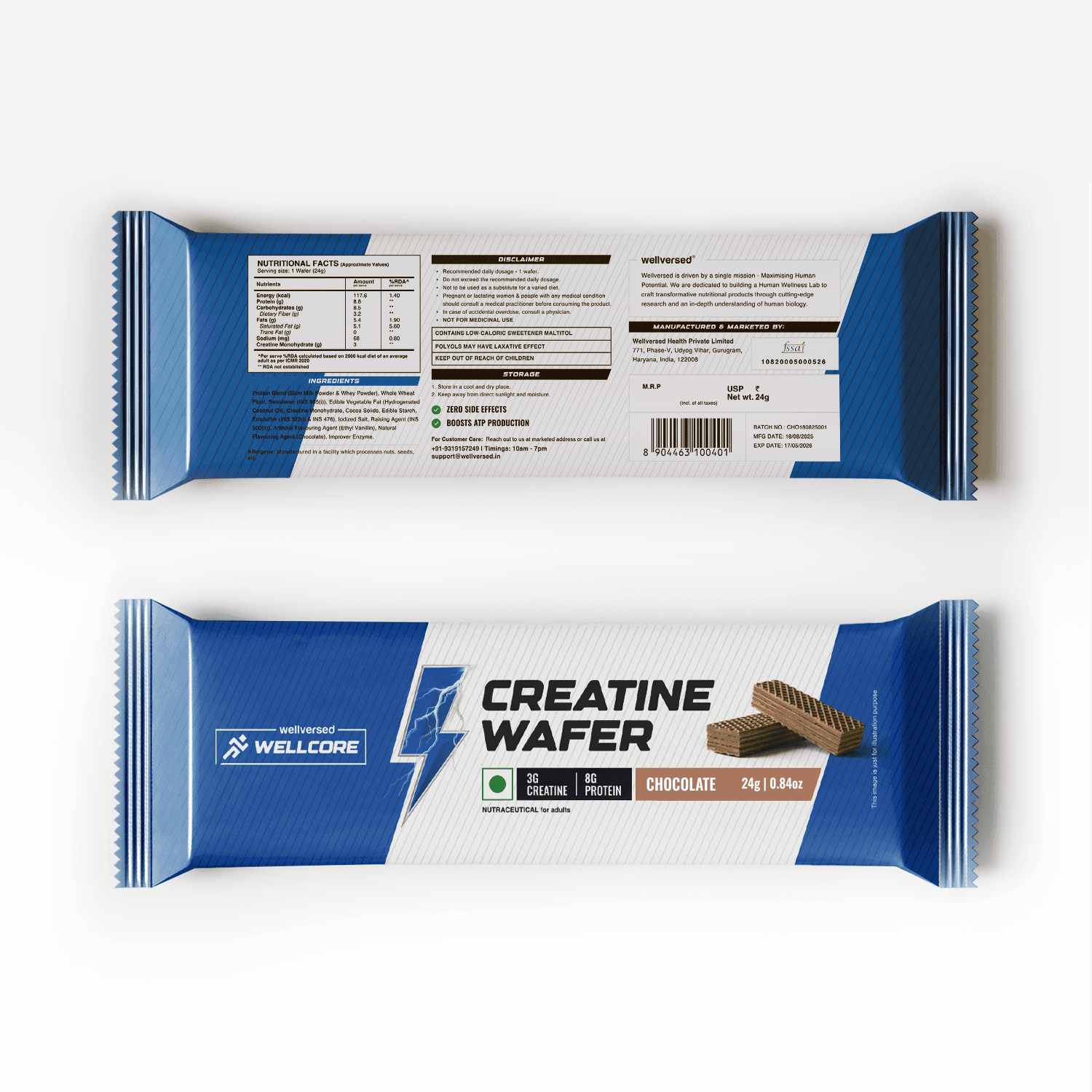Wellcore - Creatine Wafer Bar | Chocolate Flavour (Pack of 10)
